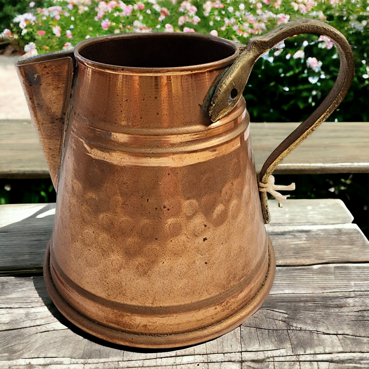 Hammered Copper Pitcher w Brass Handle Turkey