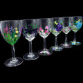 Hand-Painted Floral Wine Glasses  Water Goblets - Set of 6