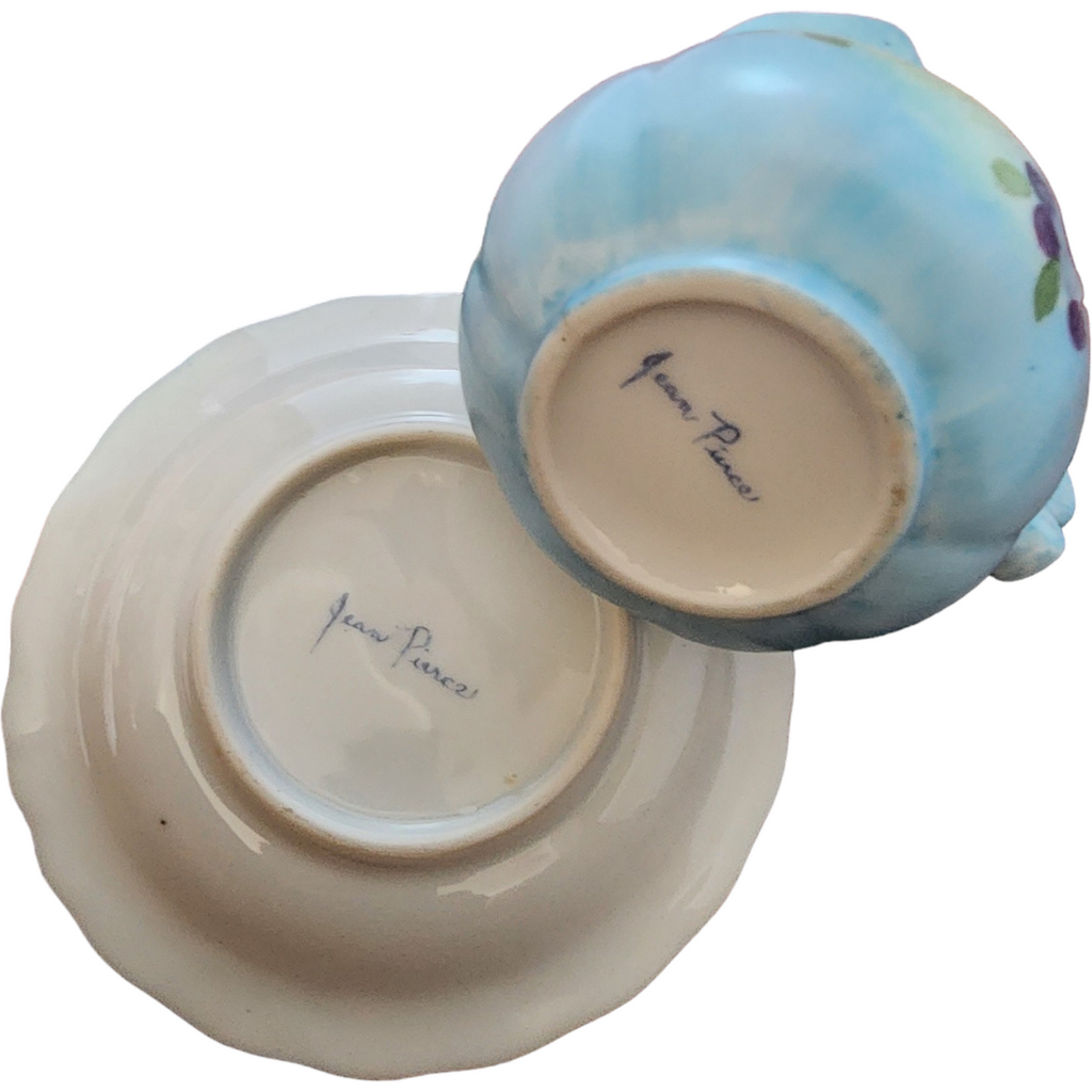 Hand-Painted Porcelain Mini Pitcher and Plate Set by Jean Pierce
