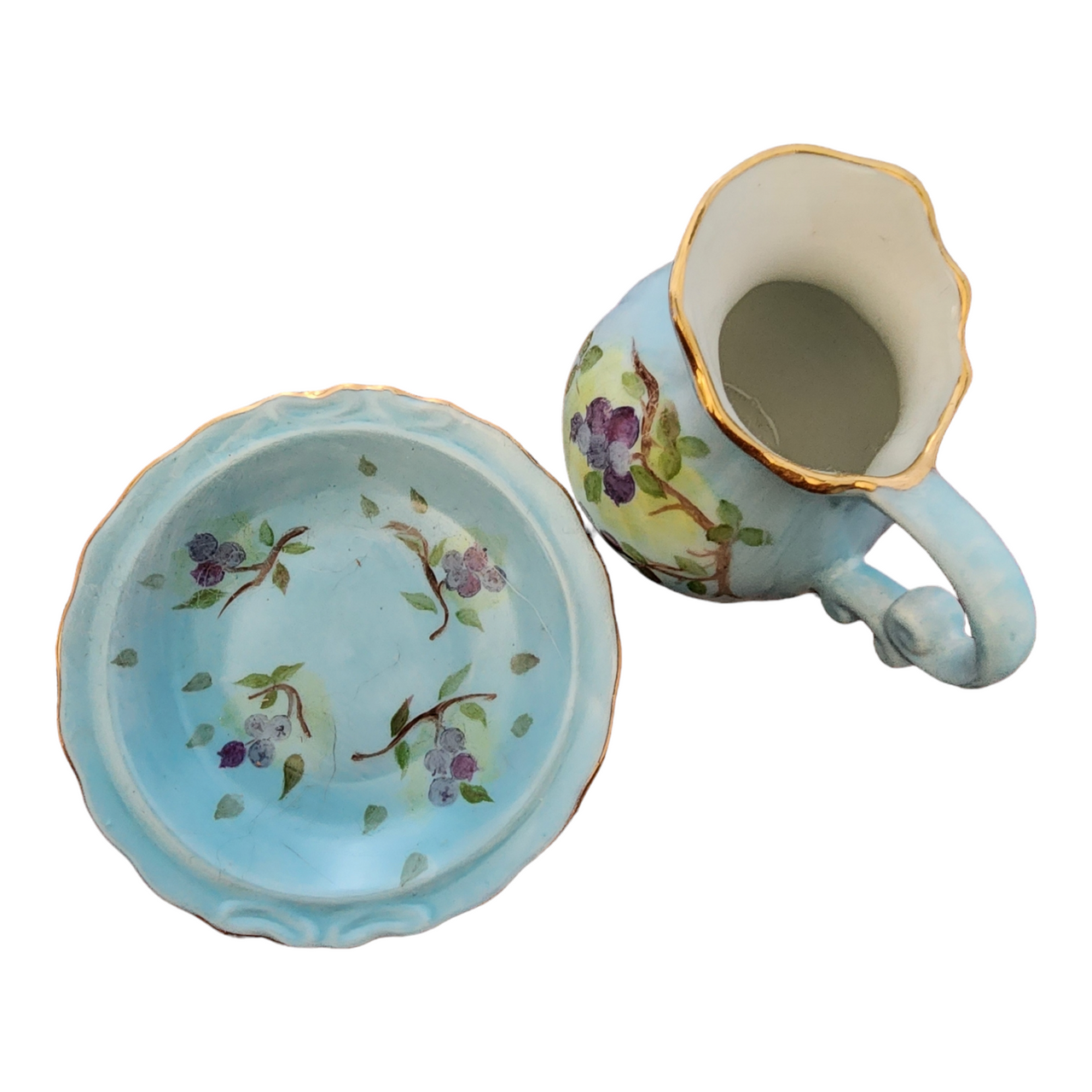 Hand-Painted Porcelain Mini Pitcher and Plate Set by Jean Pierce