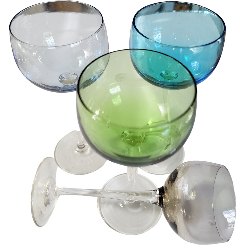 Hand Blown Multi Colored Liqueur Shot Glasses Blue Green Amethyst Set of 4
