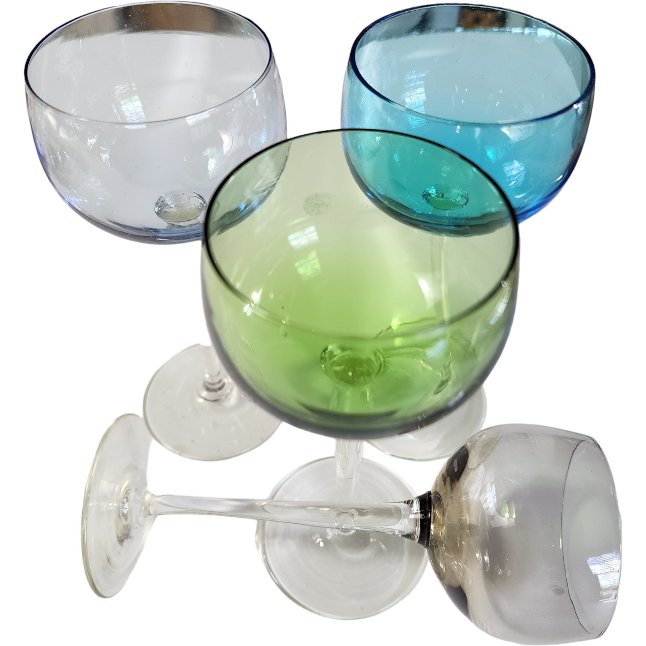 Hand Blown Multi Colored Liqueur Shot Glasses Blue Green Amethyst Set of 4