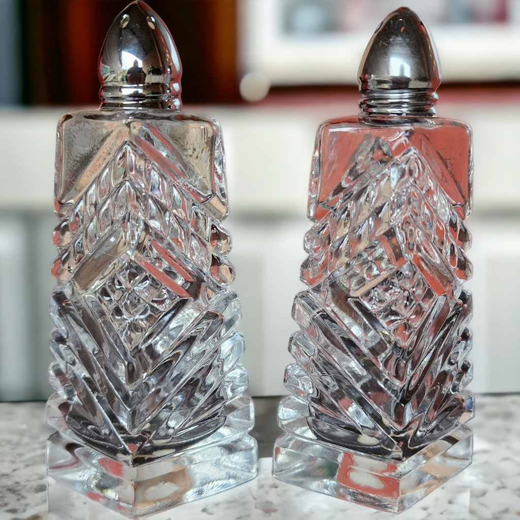 Hand Cut Lead Crystal Salt & Pepper Set Japan