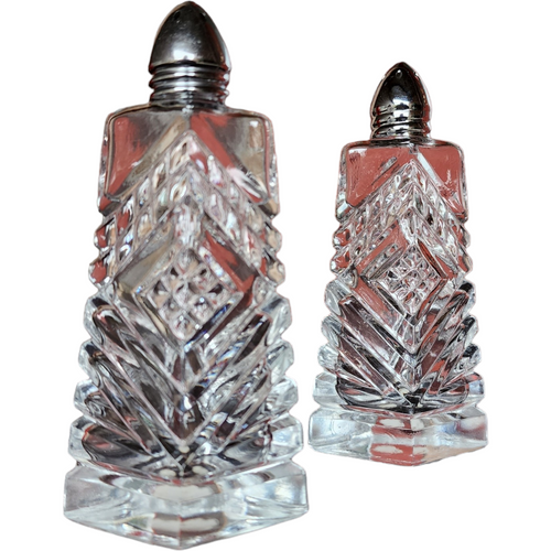 Hand Cut Lead Crystal Salt & Pepper Set Japan