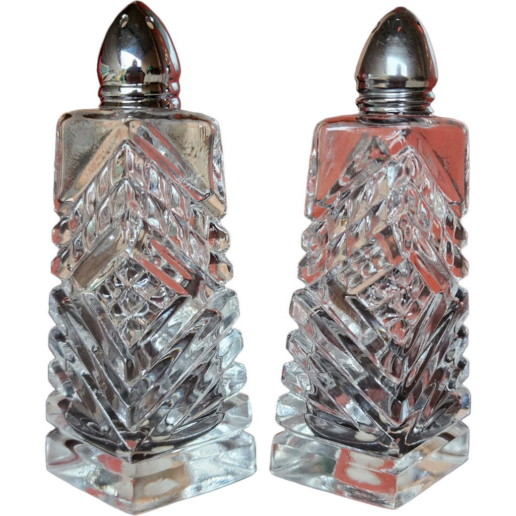 Hand Cut Lead Crystal Salt & Pepper Set Japan