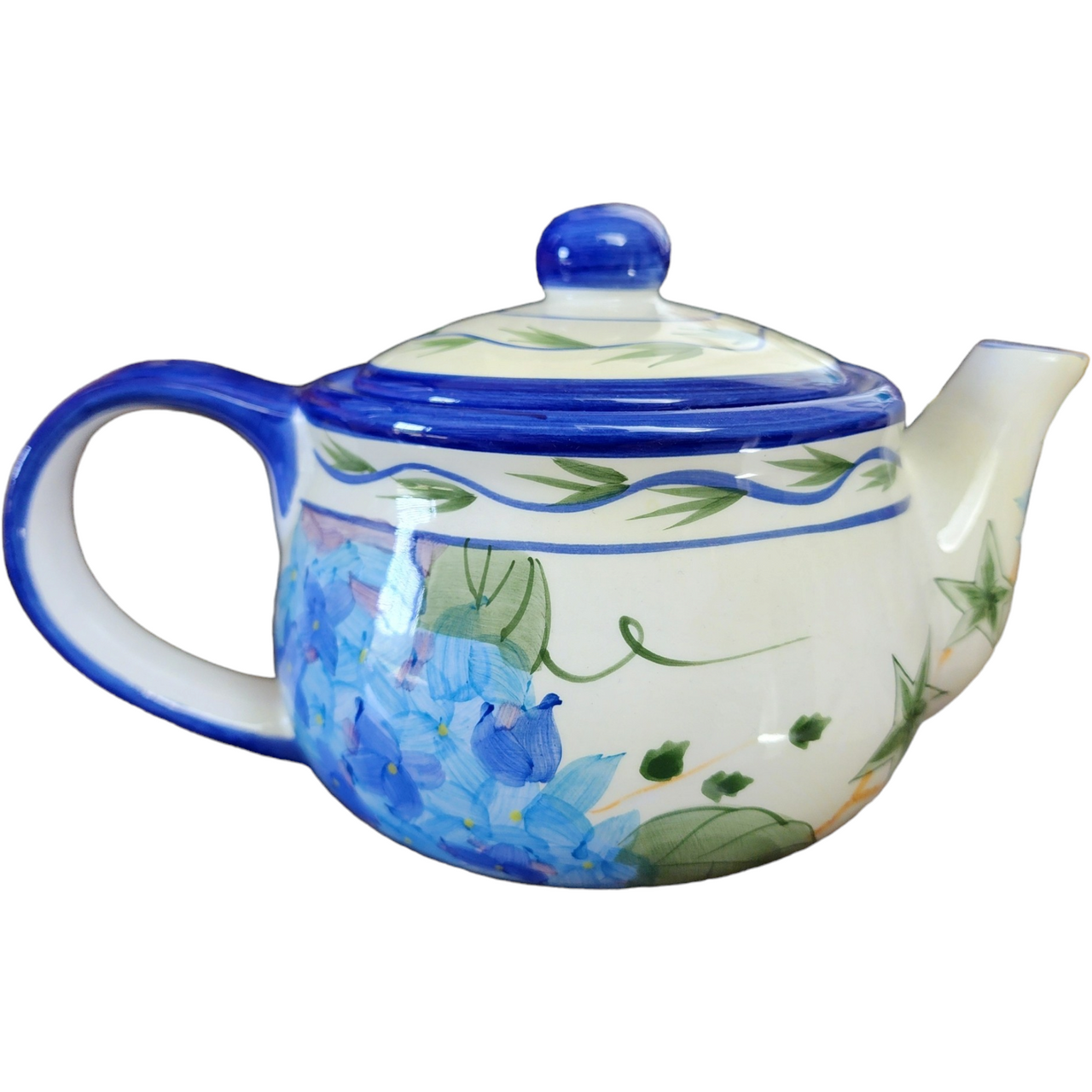 Blue Rhododendron & Leaves Fine Porcelain Teapot 6 Cups