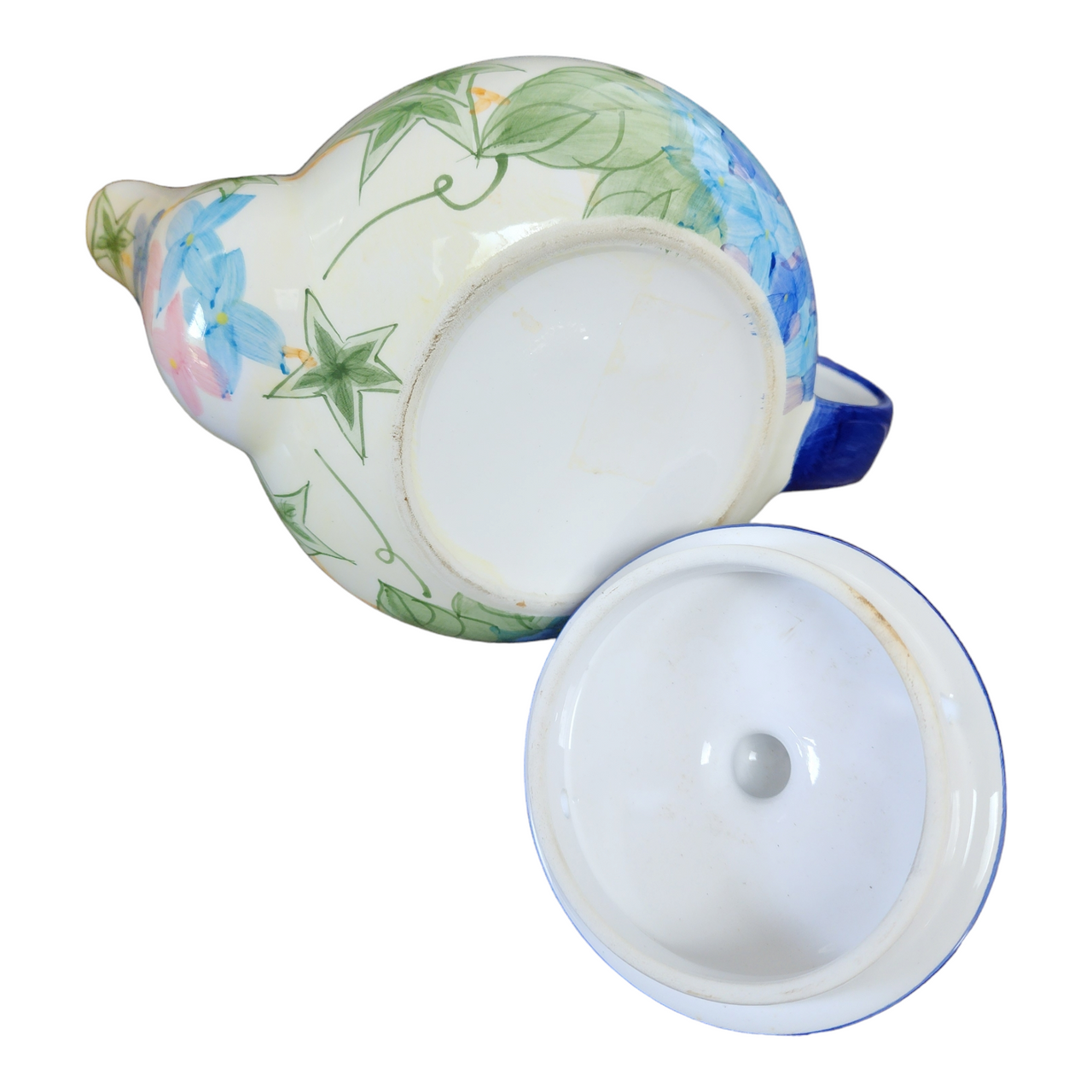 Blue Rhododendron & Leaves Fine Porcelain Teapot 6 Cups