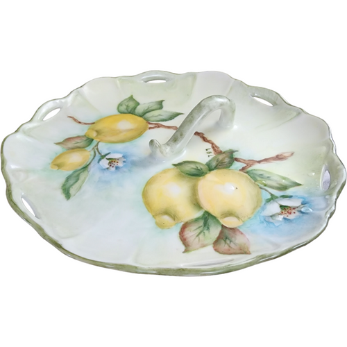 Hand Painted Nappy Lemon Dish with Handle Signed