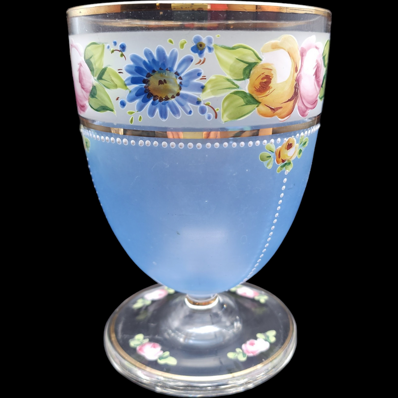 Hand Painted Raised Enamel Flowers Blue Pink Yellow Green Vase