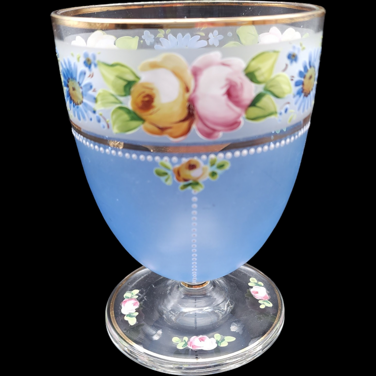 Hand Painted Raised Enamel Flowers Blue Pink Yellow Green Vase