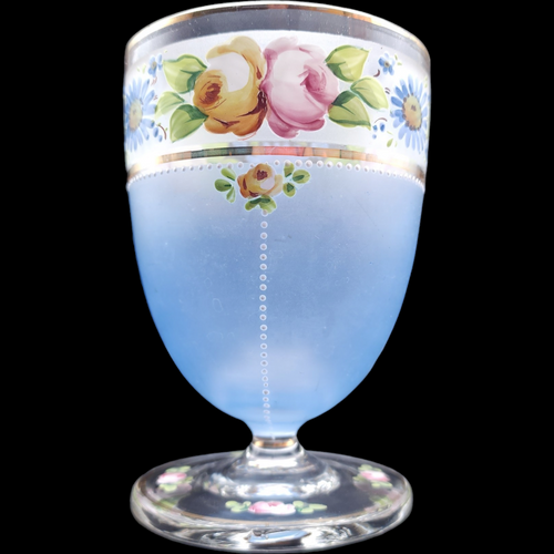 Hand Painted Raised Enamel Flowers Blue Pink Yellow Green Vase