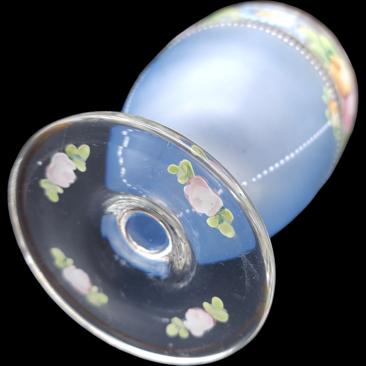 Hand Painted Raised Enamel Flowers Blue Pink Yellow Green Vase