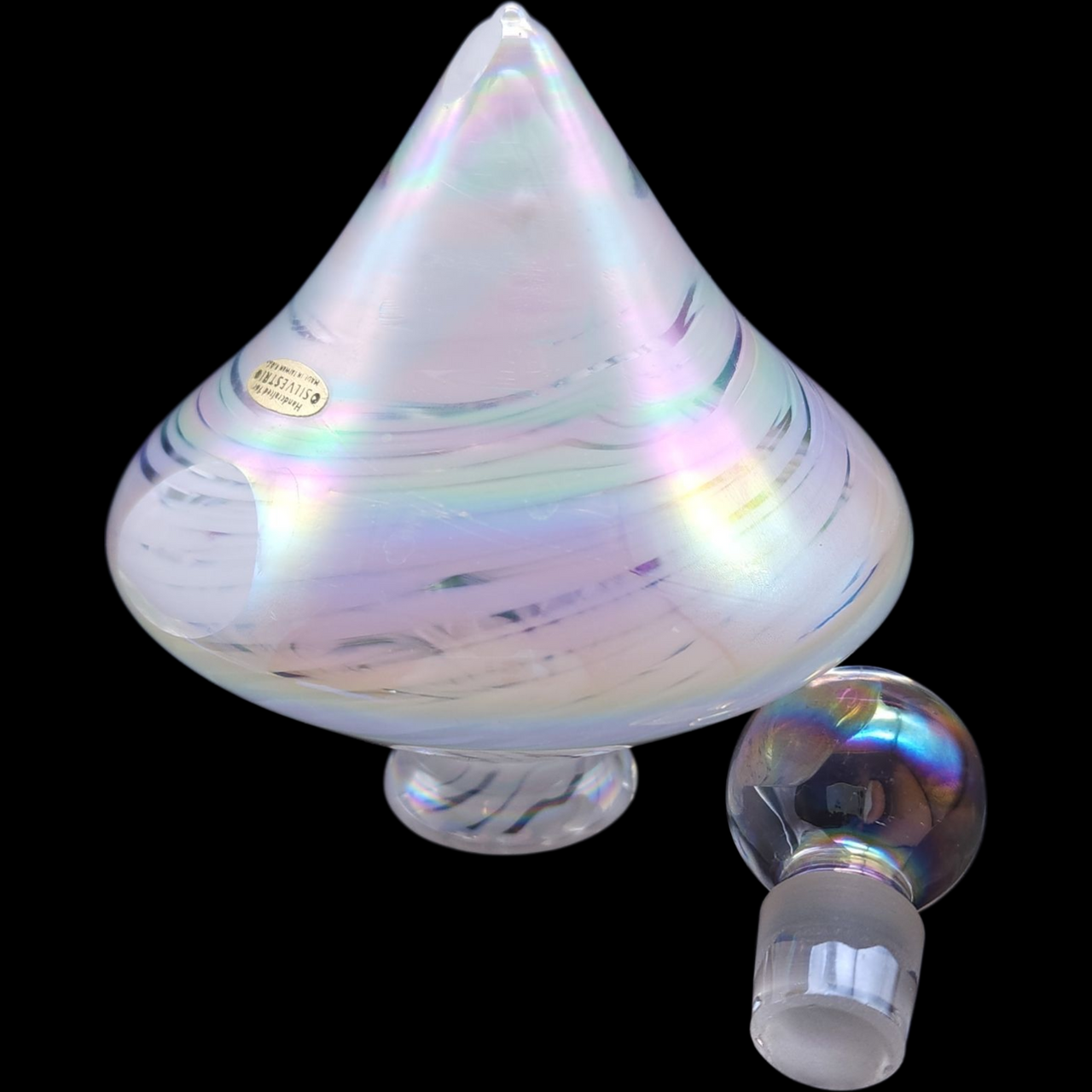 Handcrafted Iridescent Art Glass Perfume Bottle Silvestri Studio Glass Vanity Collectible