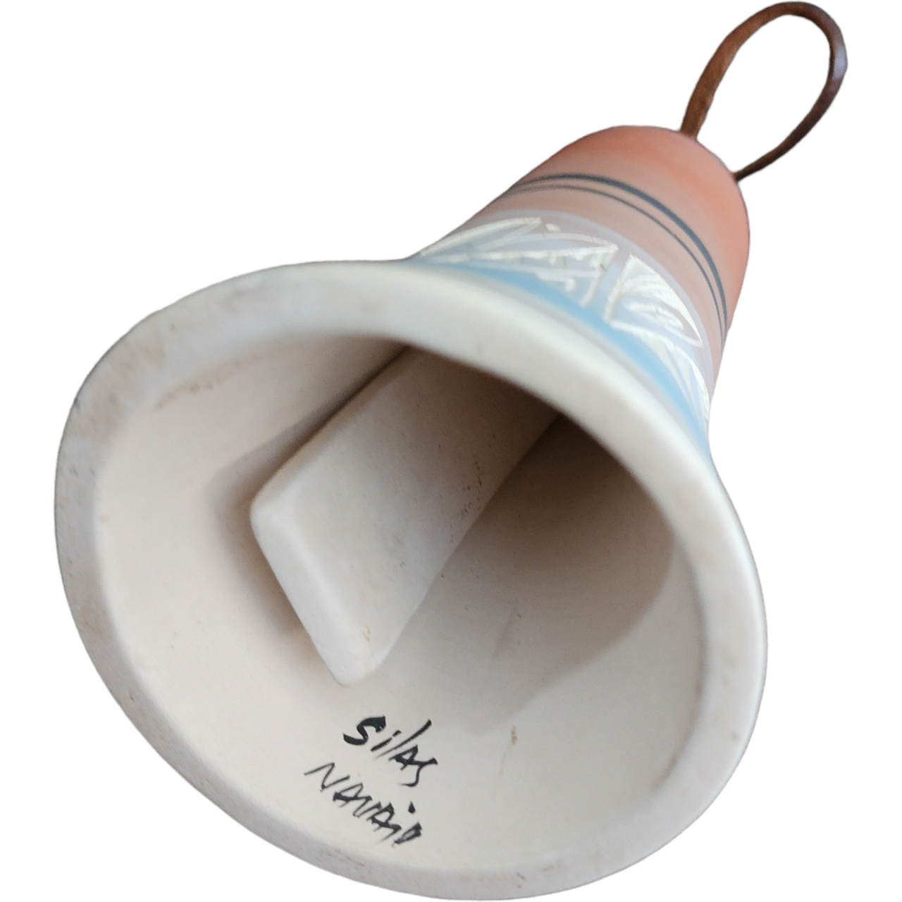 Handcrafted Pottery Ceramic Terracotta Bell by Silas Navajo with Leather Strap