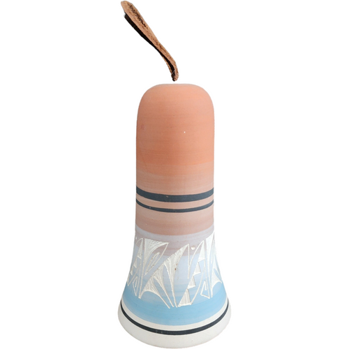 Handcrafted Pottery Ceramic Terracotta Bell by Silas Navajo with Leather Strap