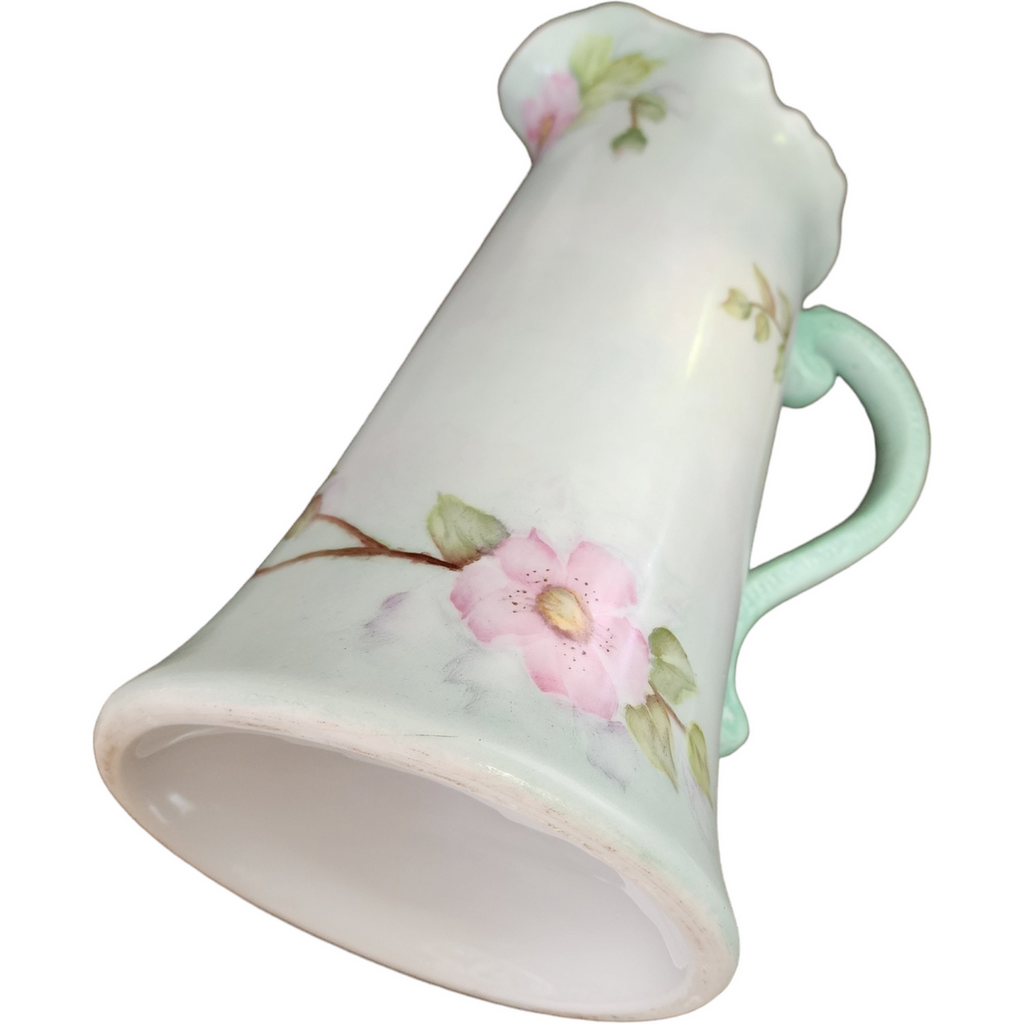 Handmade Stevens Porcelain Handpainted Satin Floral Design Pitcher Vase