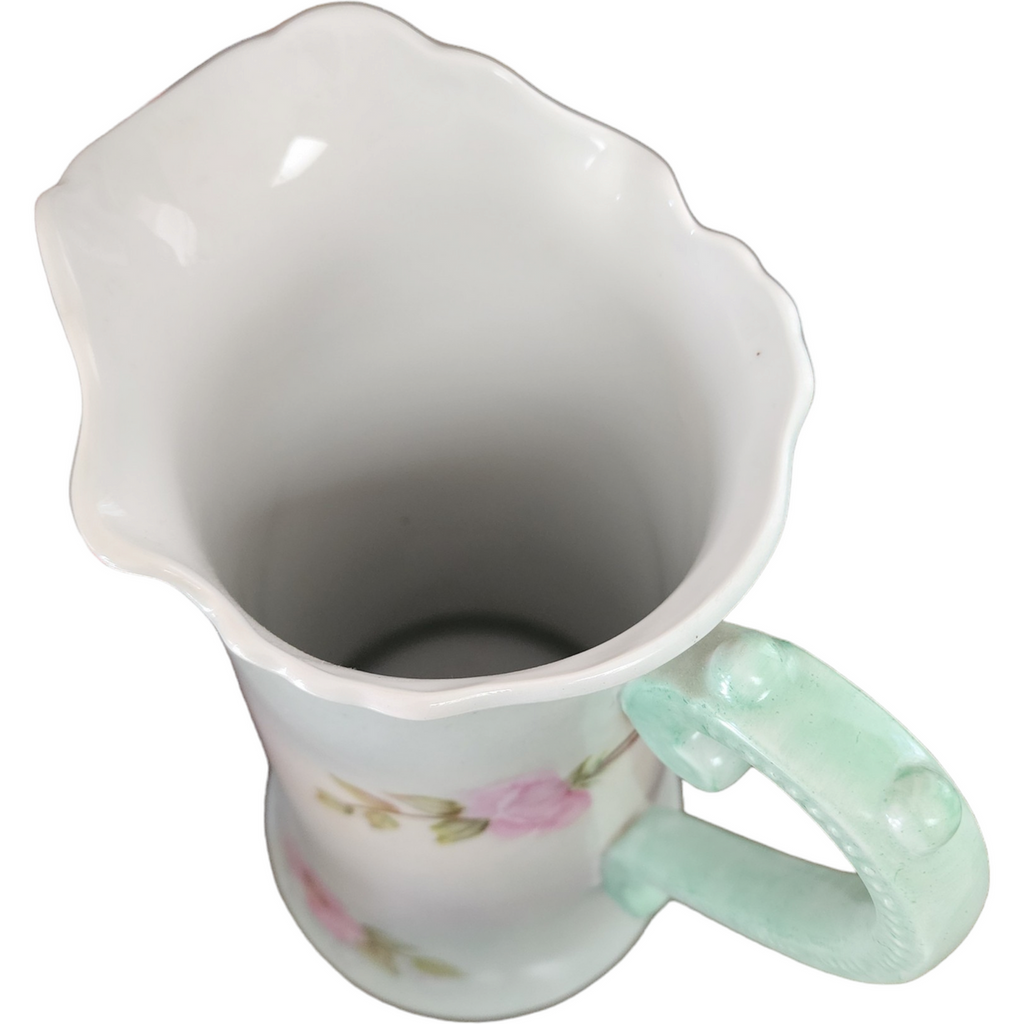 Handmade Stevens Porcelain Handpainted Satin Floral Design Pitcher Vase