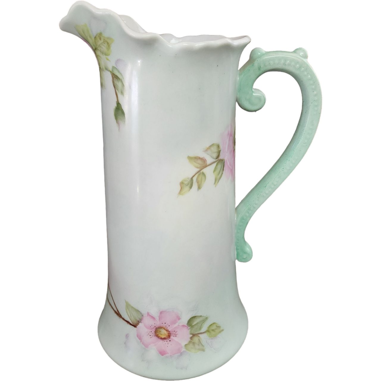 Handmade Stevens Porcelain Handpainted Satin Floral Design Pitcher Vase