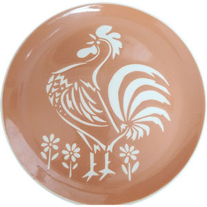 Harker Cock O'Morn White Rooster Coral Background Dinner Plate