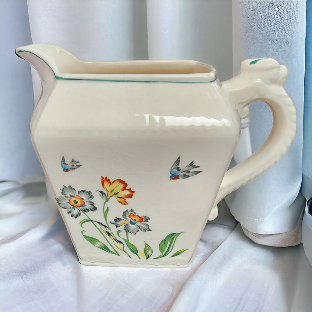 Harker Pottery Flowers & Bird Water Milk Pitcher
