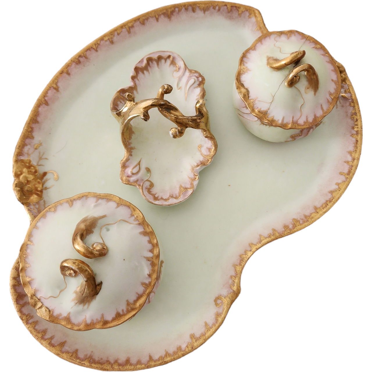 Haviland & Co Limoges France Porcelain Dresser Set with Gilt Decoration 4 Pieces