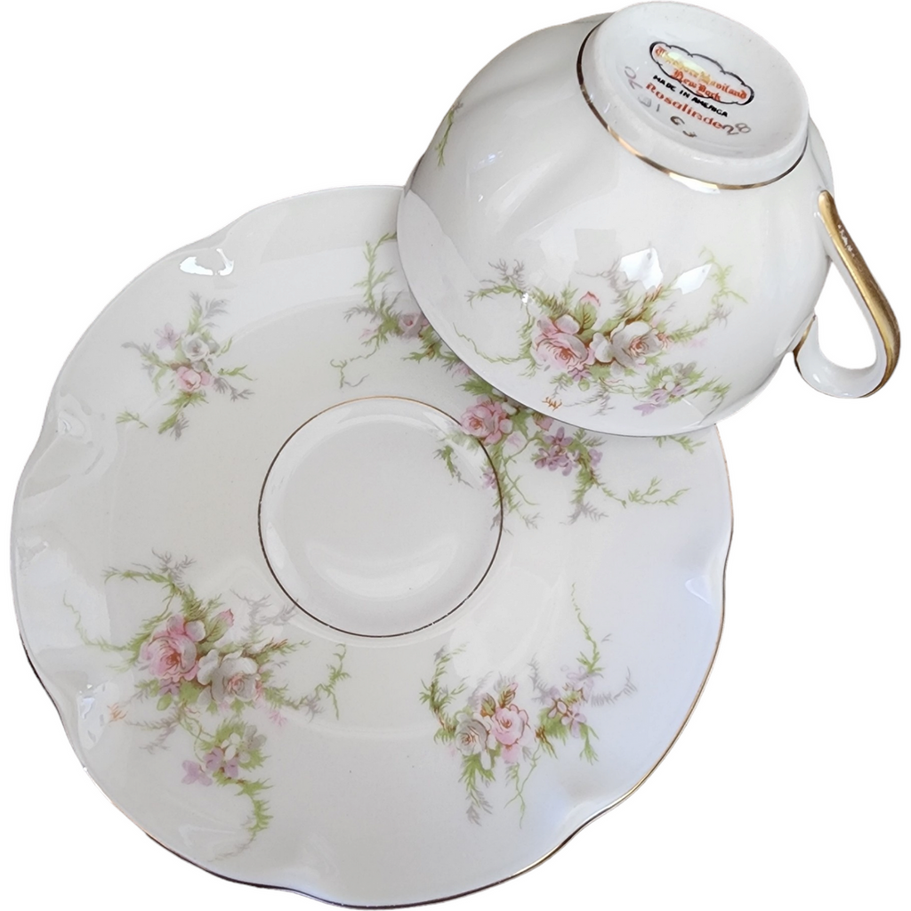 Haviland Rosalinde New York Scallop Pink, Lavender & White Flowers Flat Cup & Saucer Set