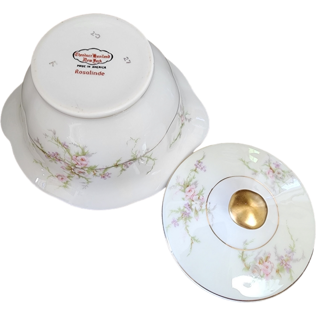 Haviland Rosalinde New York Scallop Pink, Lavender & White Flowers  Sugar Bowl & Lid