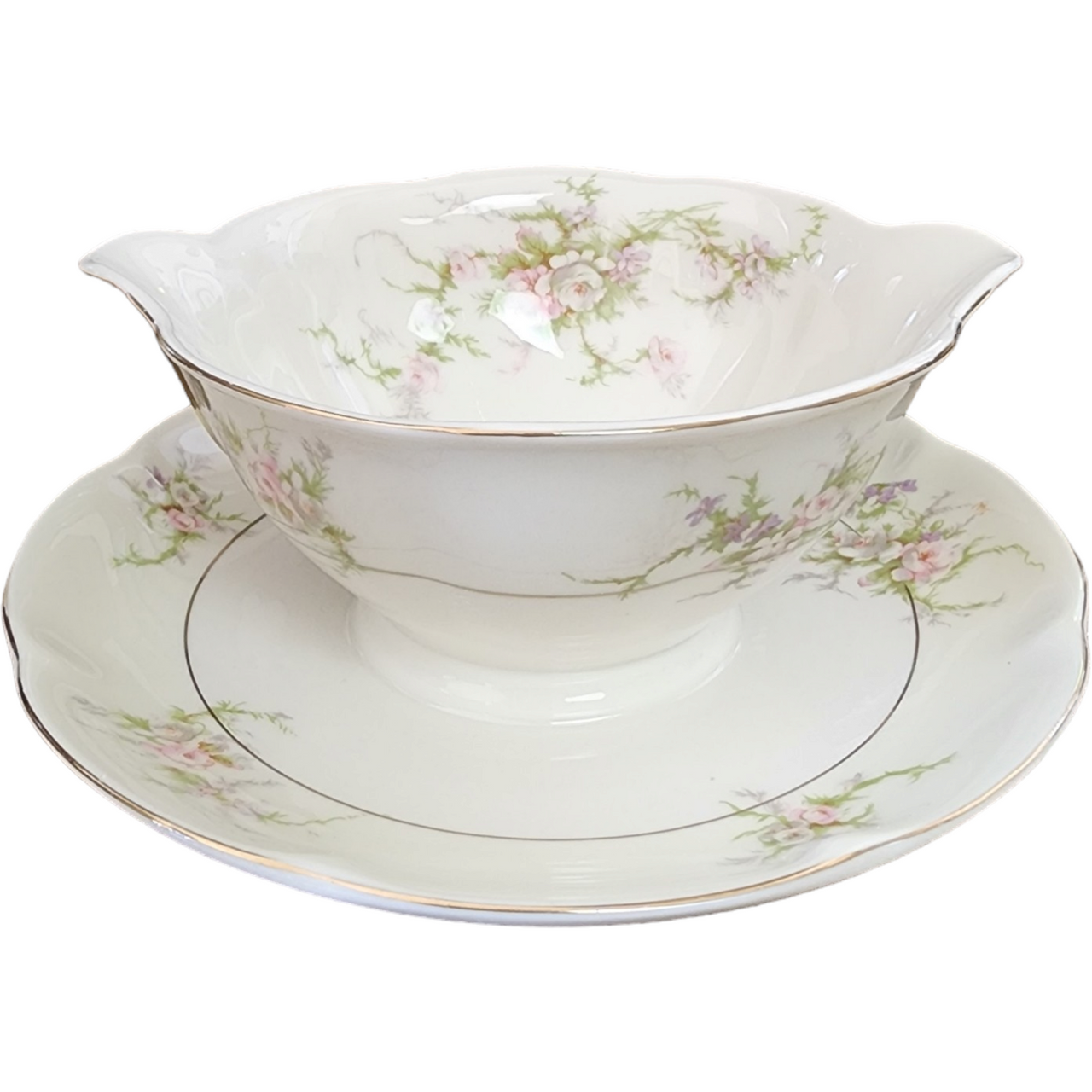 Haviland Rosalinde New York Scallop  Round Gravy Boat/Attached Underplate
