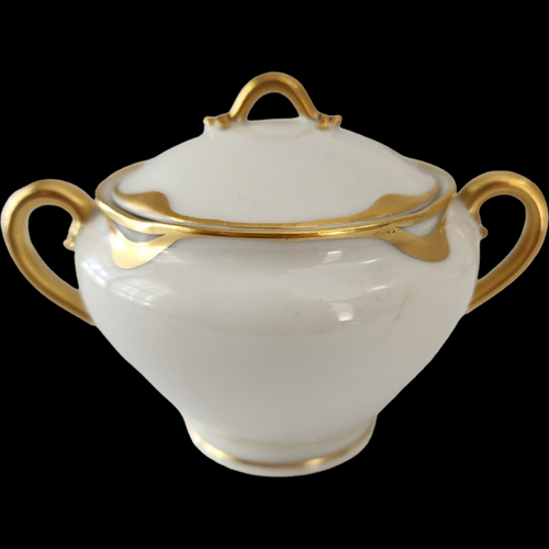 Haviland Silver Anniversary Covered Mini Sugar Bowl & Lid Limoges France White Porcelain with Gold Trim, Vintage