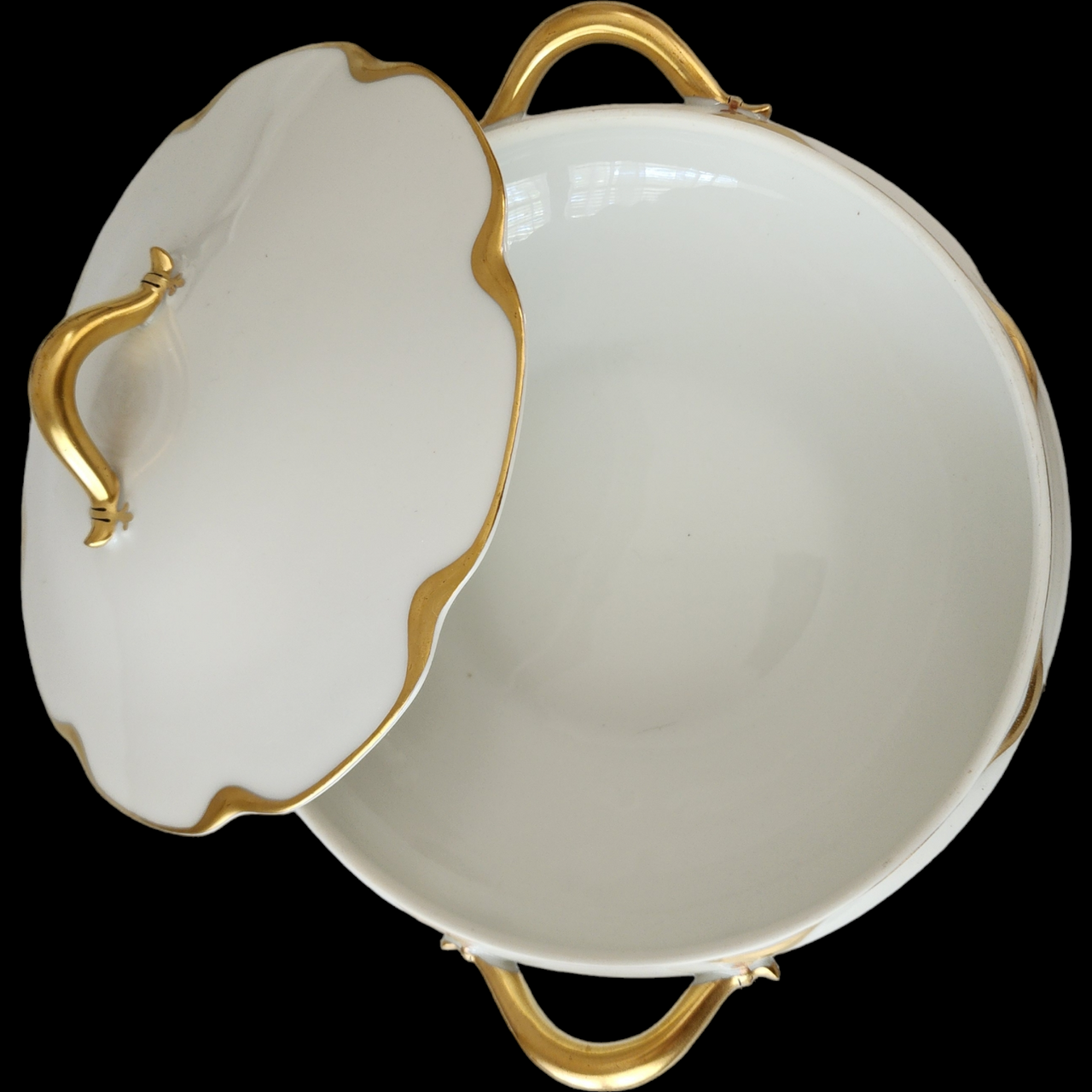 Haviland Silver Anniversary Covered Tureen White Porcelain with Gold Trim Handles, Vintage France