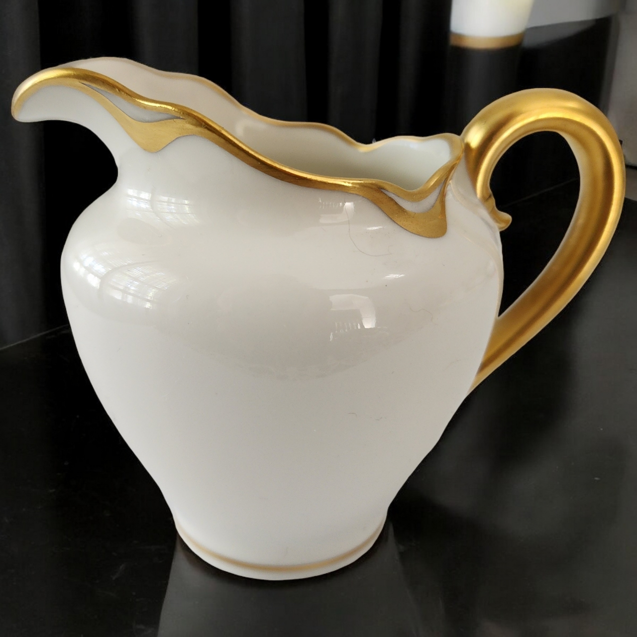 Haviland Silver Anniversary Creamer Limoges France White Porcelain with Gold Trim Vintage