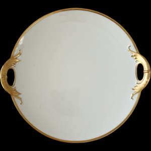 Haviland Silver Anniversary Handled Cake Plate Limoges France 16" White Porcelain with Gold Trim