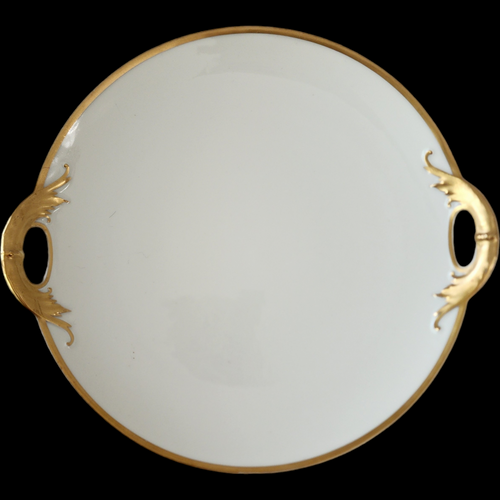 Haviland Silver Anniversary Handled Cake Plate Limoges France 16" White Porcelain with Gold Trim