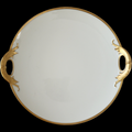 Haviland Silver Anniversary Handled Cake Plate Limoges France 16" White Porcelain with Gold Trim