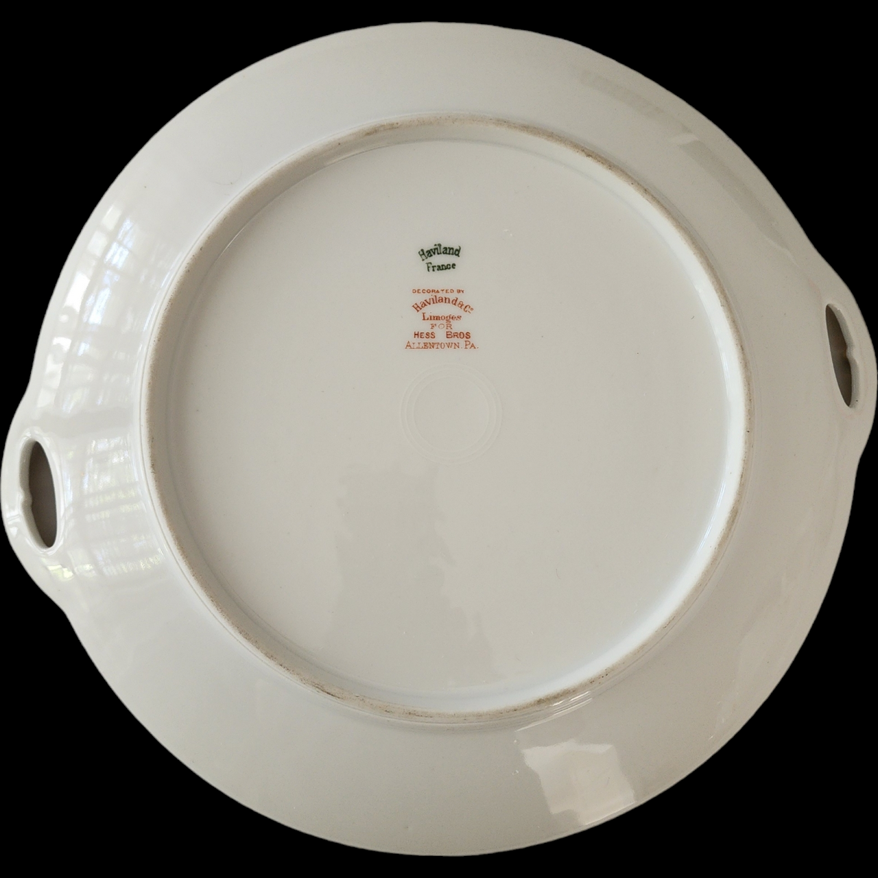 Haviland Silver Anniversary Handled Cake Plate Limoges France 16" White Porcelain with Gold Trim