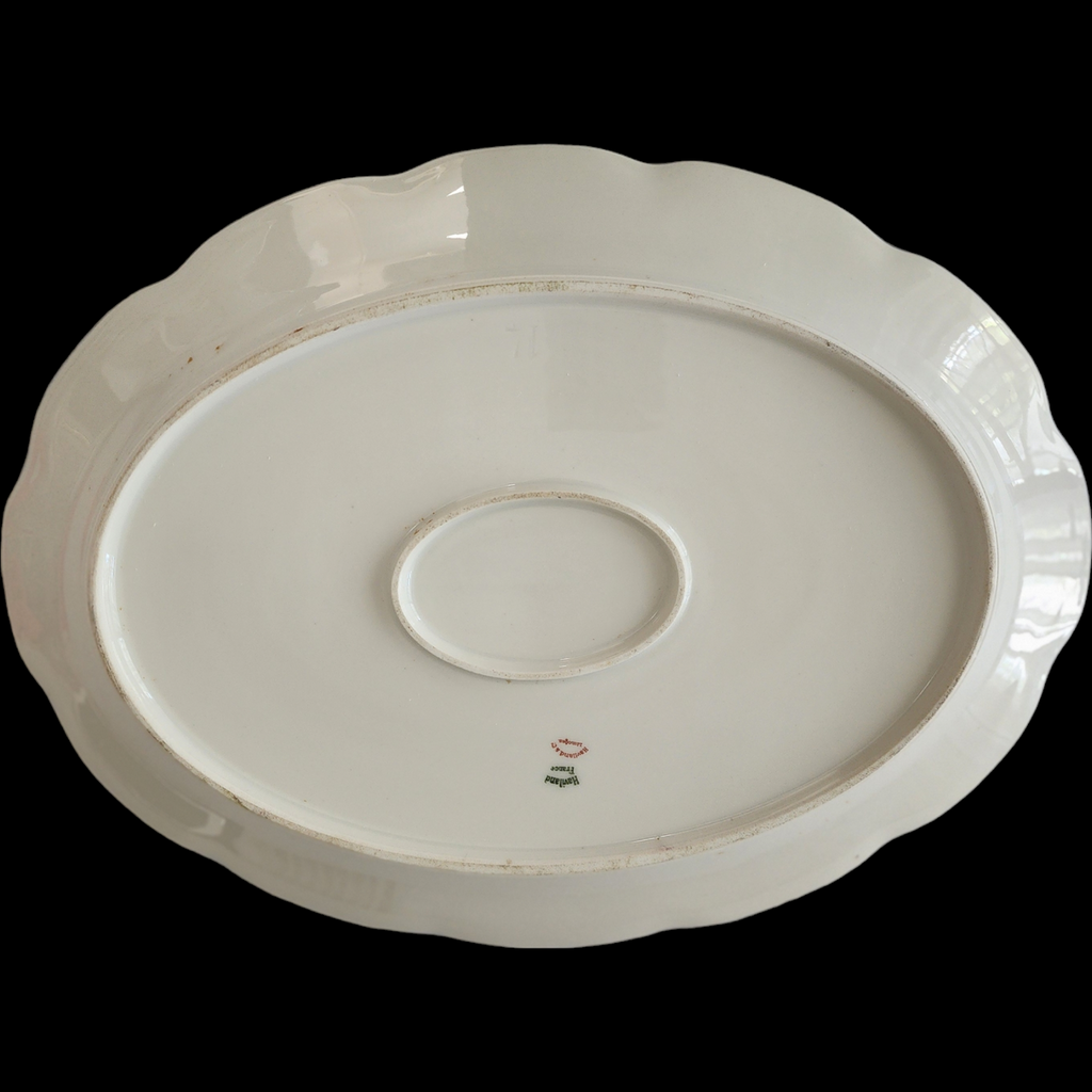 Haviland Silver Anniversary Oval Serving Platter Limoges France 16" White Porcelain with Gold Trim