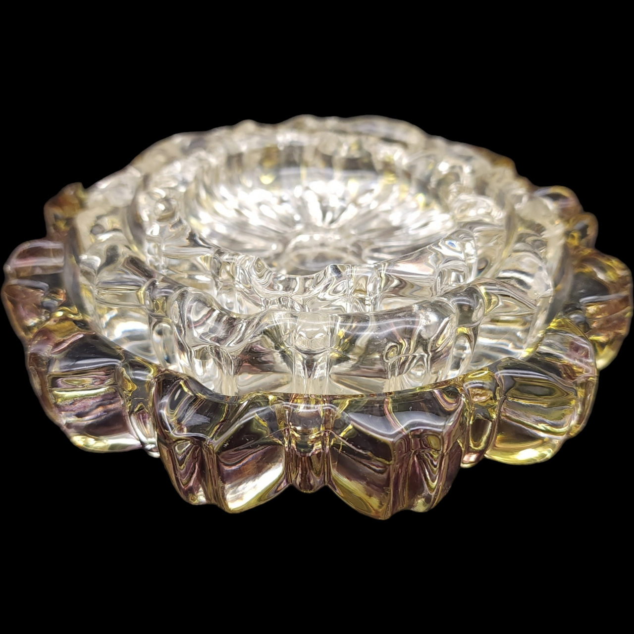 Hazel-Atlas Fluted Round Ridged Stacking Clear Round Nesting Ashtrays Set of 3