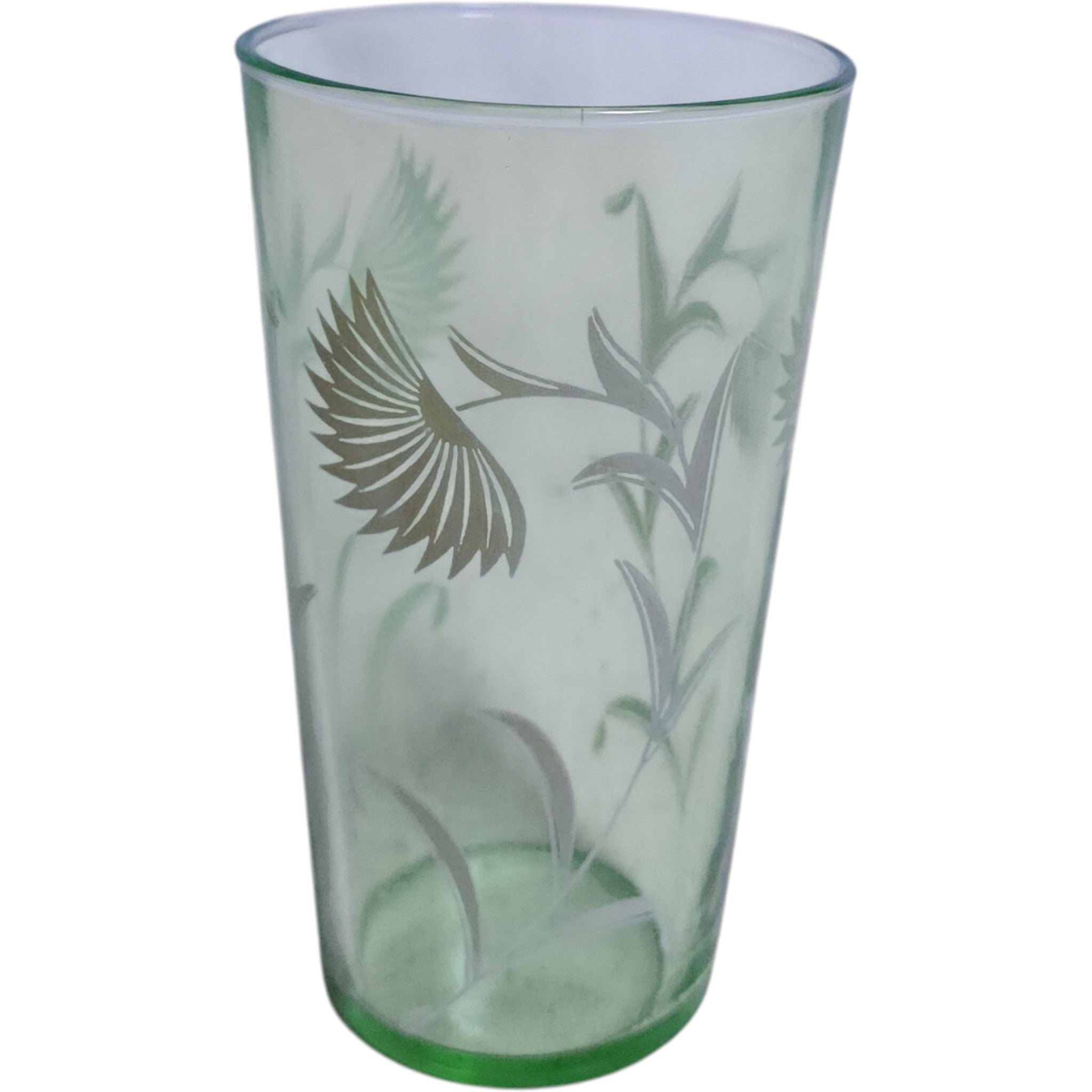 Hazel Atlas Aster Pattern Green Uranium Glass Tumbler