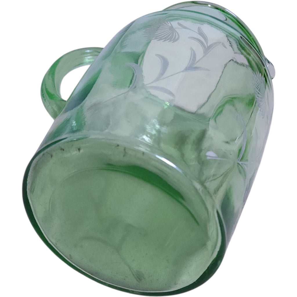 Hazel Atlas Green Uranium Glass Water Pitcher - Aster Pattern, 80 oz