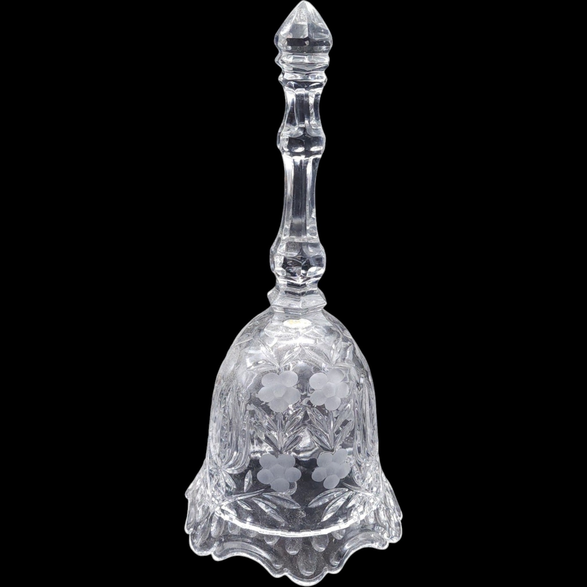 Heavy Cut Crystal Floral Glass Bell with Crystal Clapper 8.5 Inch