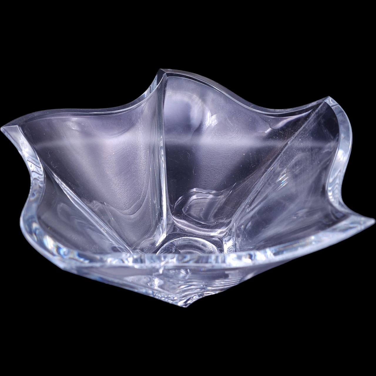 Mikasa Pacific Wave Heavy Large Lead Crystal Five Sided Scalloped Rim Serving Bowl