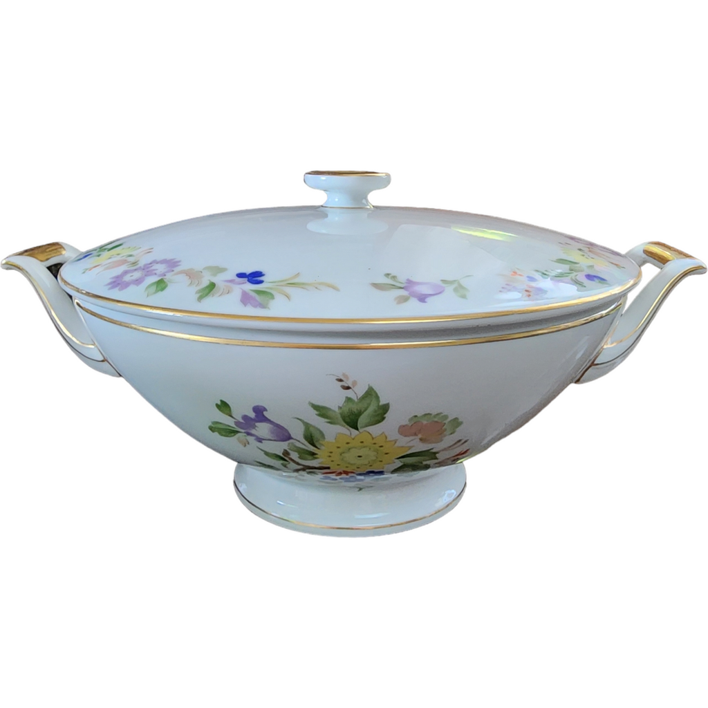 Heinrich & Co Floral Rim&Center, Smooth, Gold Trim Round Covered Vegetable Bowl