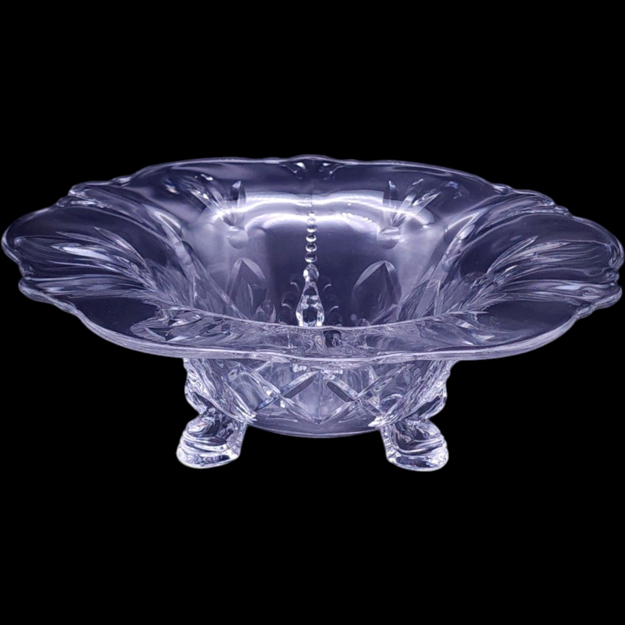 Heisey Clear Glass Barcelona Pattern 3-Toed Footed Console Bowl