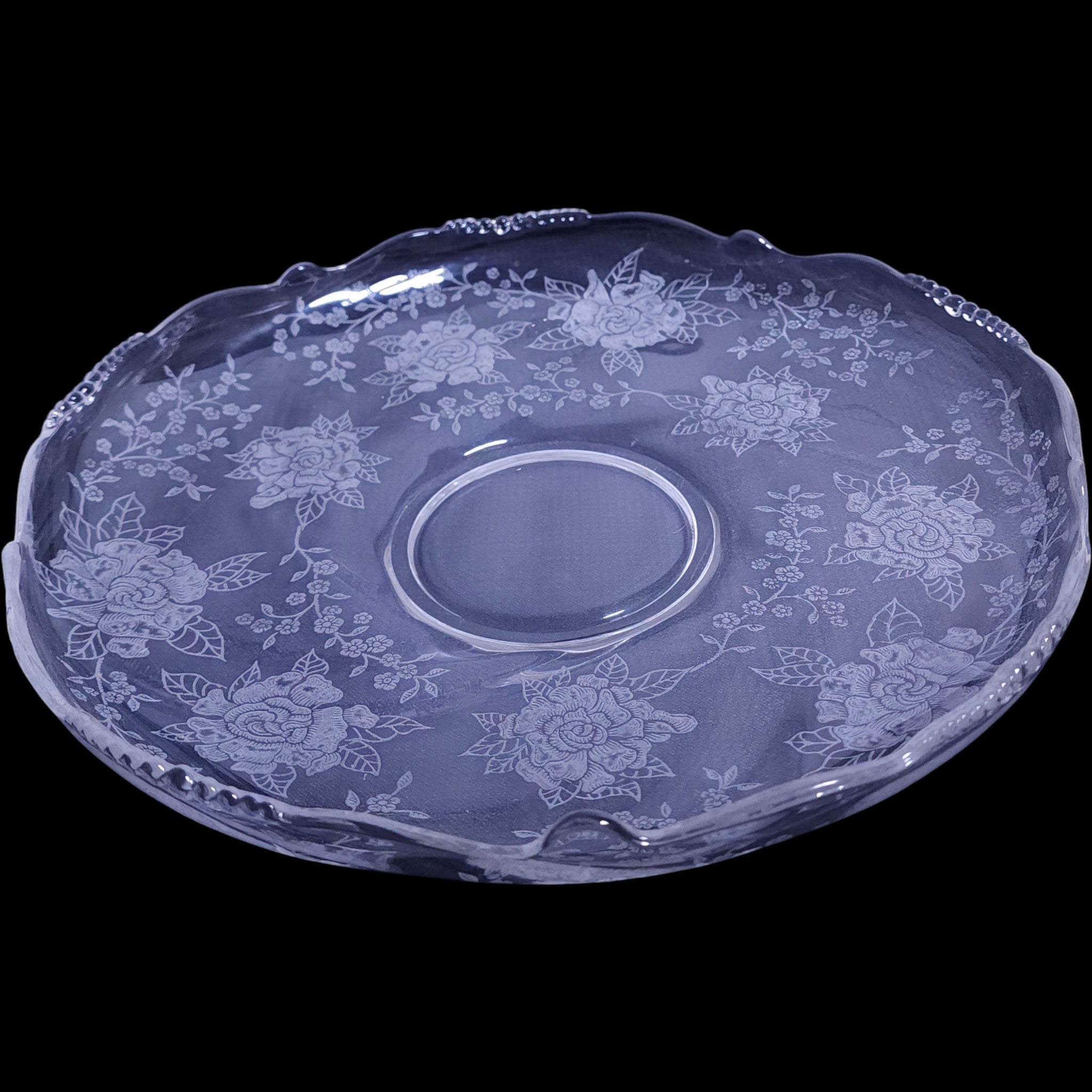 13" Heisey Glass Gardenia Etched Clear Elegant Glass Platter