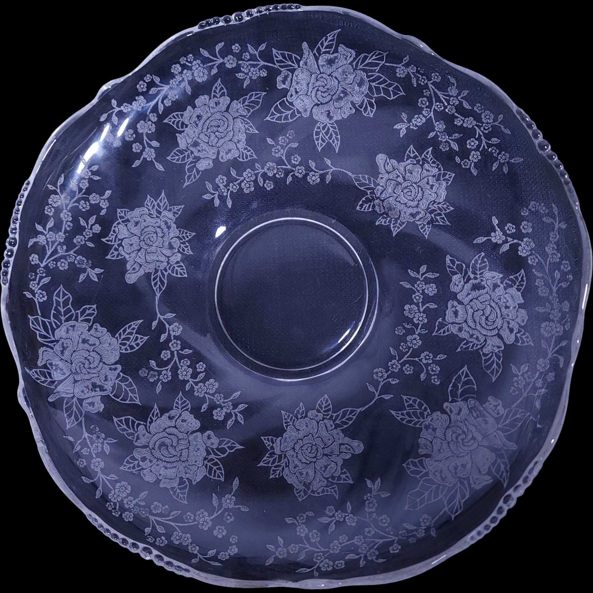 13" Heisey Glass Gardenia Etched Clear Elegant Glass Platter