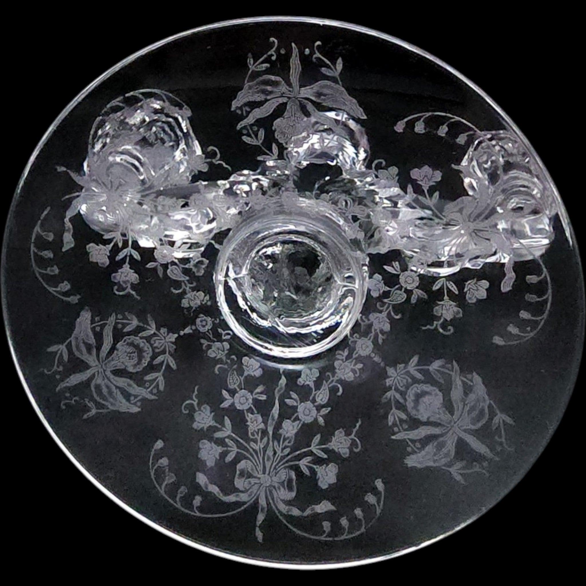 Heisey Orchid Etched Glass Double Light Candlestick Holders Pair