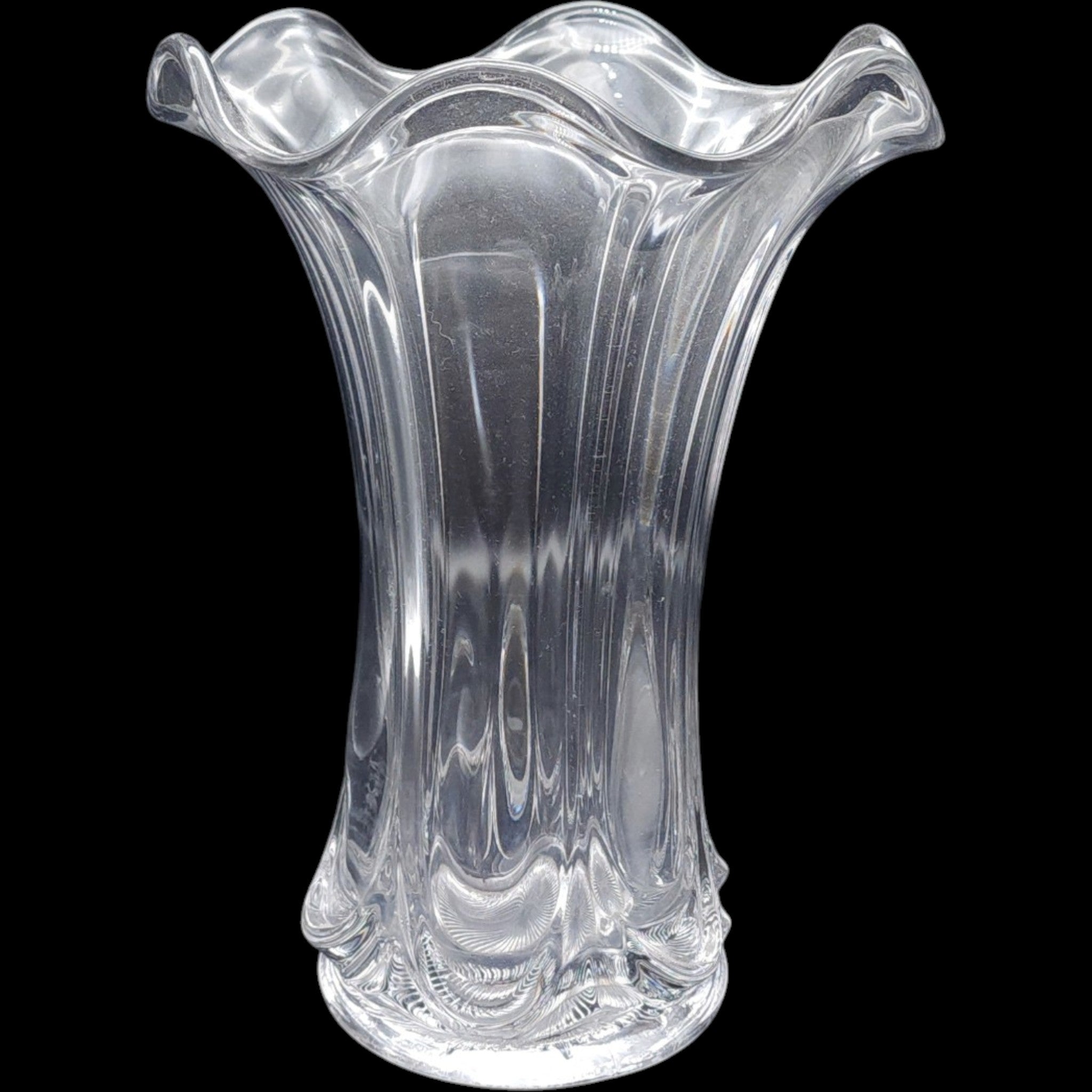 10" Heisey Scalloped Ruffled Rim Clear Blown Glass Fluted Flower Vase