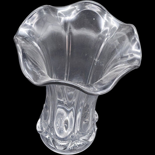 10" Heisey Scalloped Ruffled Rim Clear Blown Glass Fluted Flower Vase