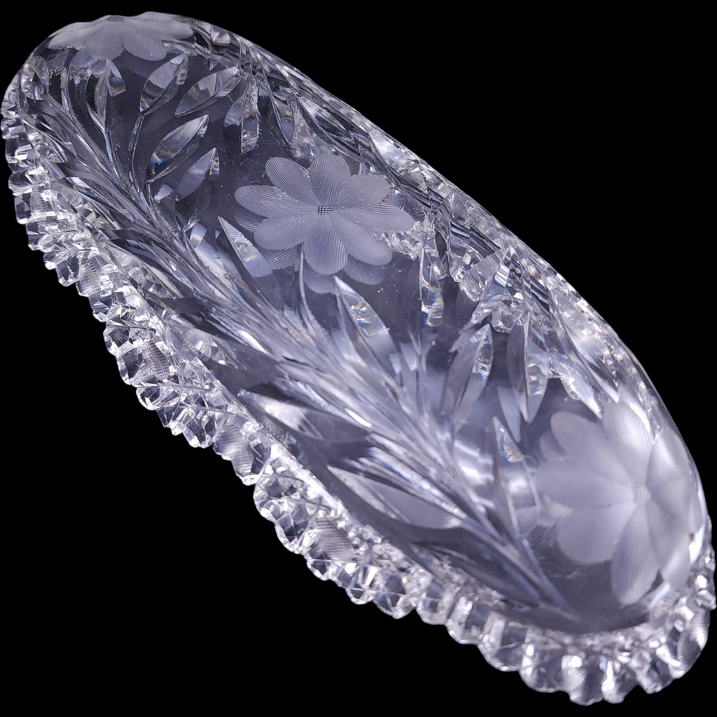 Heisey ABP American Brilliant Cut  Daisy & Leaves Celery Relish Dish