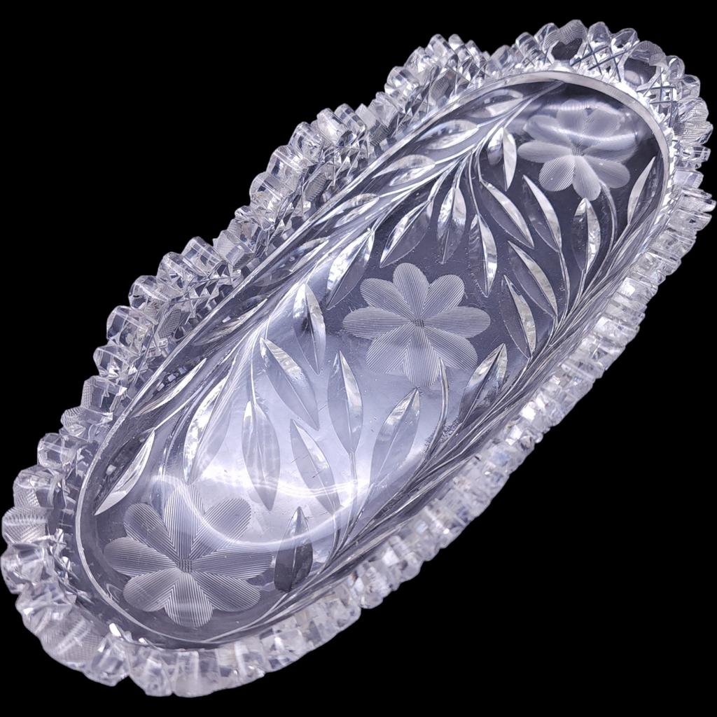 Heisey ABP American Brilliant Cut  Daisy & Leaves Celery Relish Dish